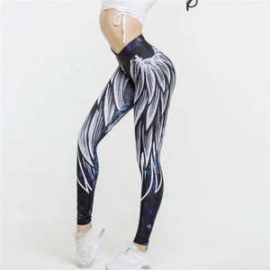 Melek kanatları baskılı Yoga spor tayt yüksek bel Yoga pantolon kadınlar egzersiz tayt spor artı boyutu elastik bel Yoga tayt