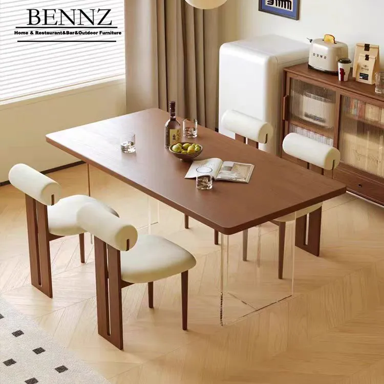 BENNZサマー1.8m長方形ウッドトップテーブルヴィンテージブラウンベニヤ、アクリルレッグ付き