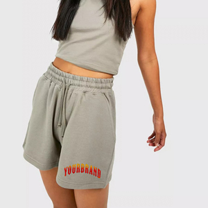 Chegou novo <span class=keywords><strong>2025</strong></span> shorts para as mulheres 100% Algodão 300GSM logotipo impresso personalizado com cordas Respirável & Quick-Dry shorts das mulheres