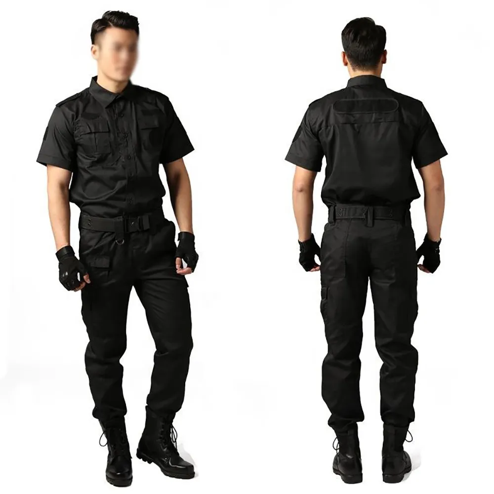 여름 보안 유니폼 도어맨 반바지 소매 전투 세트 재산/노동/의무 스타일 훈련 보안 유니폼