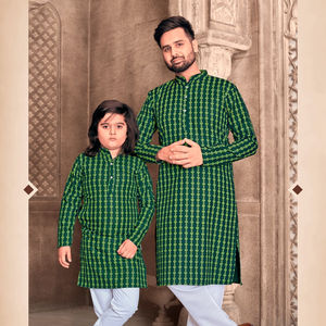 Fabzone Katoenen Kurta En Pyjama Combo Folieprint Vader-Zoon Ontwerp Indiaanse En Pakistaanse Kleding - Product Image 1