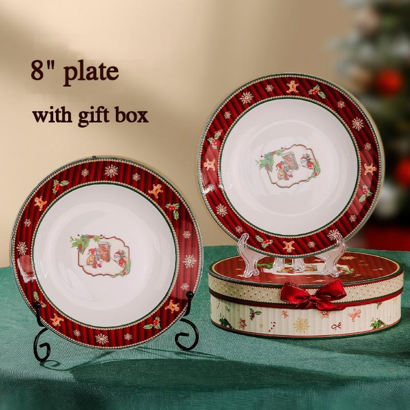 Assiette creuse double de 8 pouces à rayures vintage, coffret cadeau