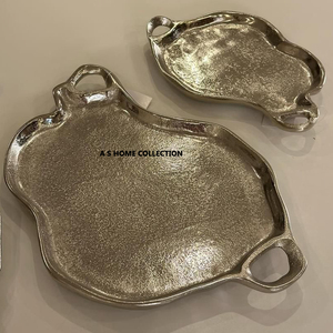 高品质阿拉伯风格镀银椭圆形服务托盘可重复使用的装饰金属托盘，是食品和服务的理想选择 - Product Image 4