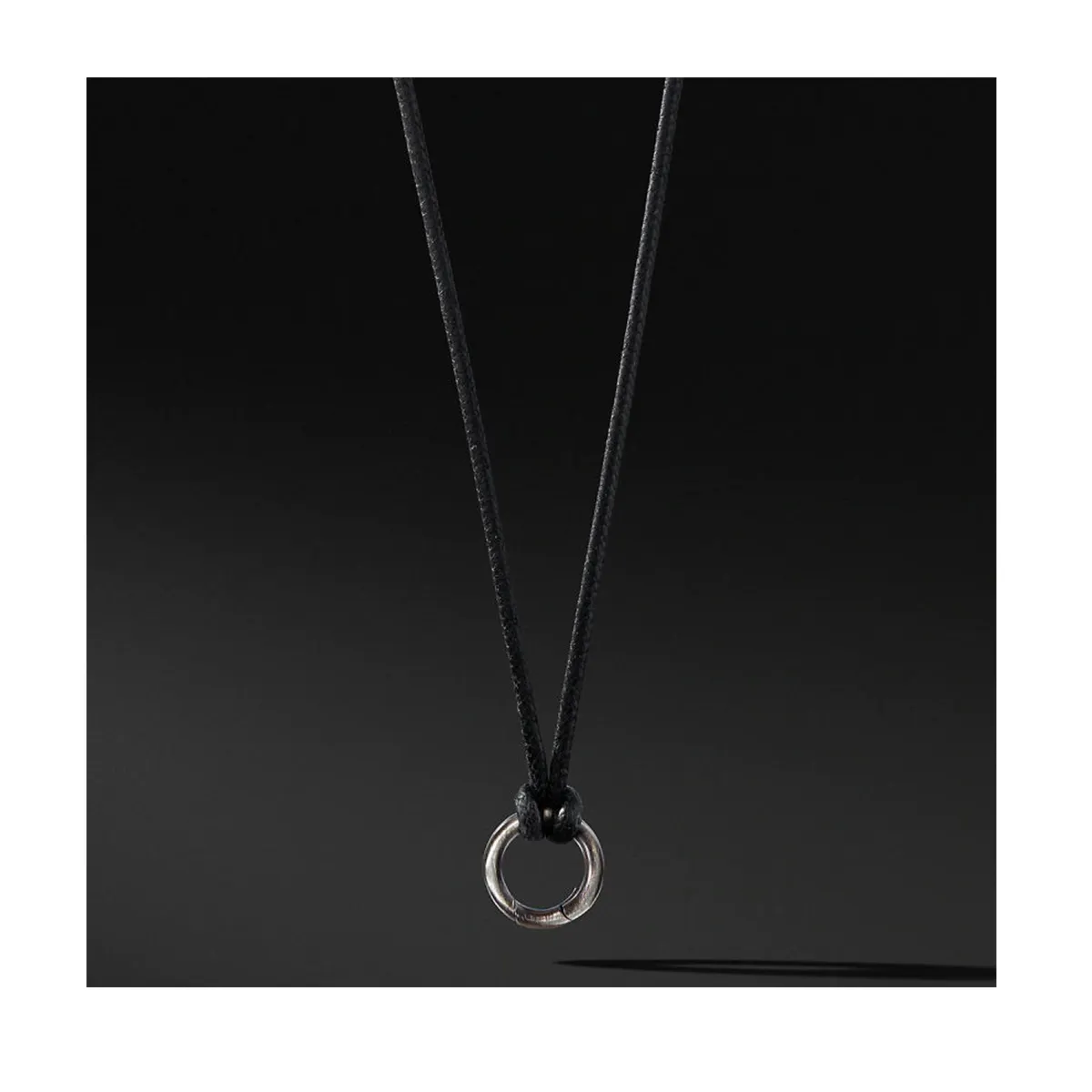 Collar de cuerda de cera de cuero negro de acero inoxidable con textura de lujo para hombre