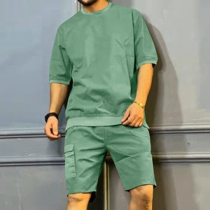 新着メンズ100% コットンプリントサマーショーツセットファッショナブルなトラックスーツ通気性TシャツプラスサイズメンズTシャツセット