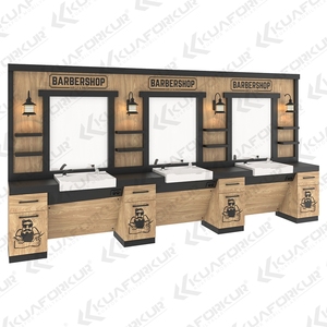 厂家直销批发现代三块理发镜站可定制颜色带Logo沙龙商场用 - Product Image 1