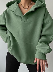 女式休闲超大长袖羊毛运动衫连帽衫套头衫冬季XXL刺绣水洗风格连帽衣领宽松 - Product Image 5