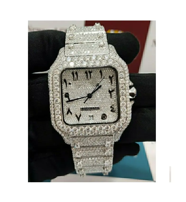 Jam tangan berlian Moissanite Clarity VVS mewah buatan tangan sepenuhnya es jam tangan harga murah