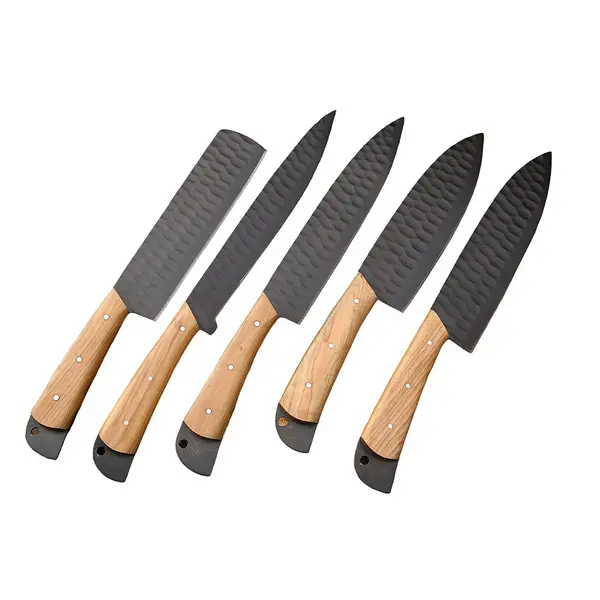 5 pièces manche en bois vente chaude ensemble de couteaux de Chef accessoire couteau de chef en acier damas ensemble de couteaux de cuisine professionnels