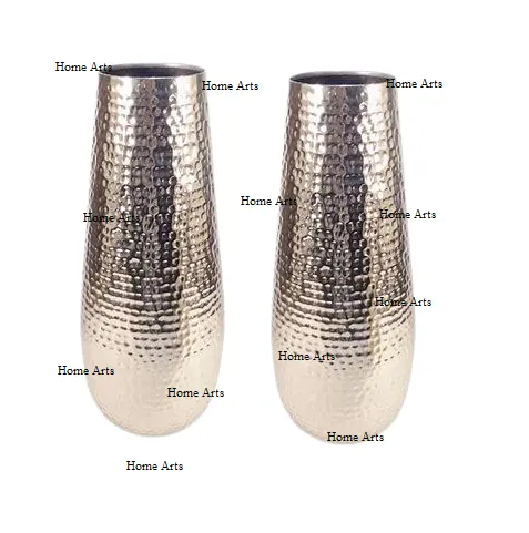 2 gümüş renk uzun boylu çiçek vazo Set yeni tasarım sofra için özelleştirilmiş boyutu alüminyum dövülmüş vazo