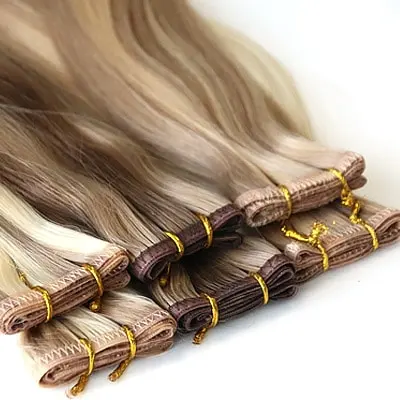 하이 퀄리티 평면 씨실 머리 확장 더블 그린 20 인치 선염 balayage 색상 플랫 실크 씨실 러시아 레미 머리 확장