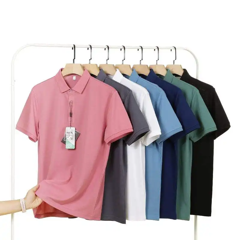 Camiseta polo de golfe lisa OEM de manga curta para homens, camisa polo 100% algodão com estampa personalizada com logotipo em branco