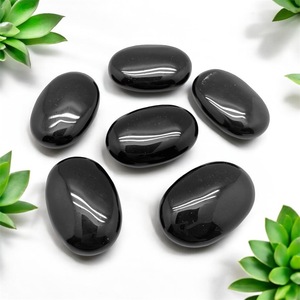 A + + kalite siyah obsidyen Palm taş şifa meditasyon için cilalı kristal akik ve çakra tarzında oyulmuş Feng Shui - Product Image 2