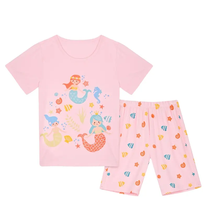 Conjunto de pijama infantil de verão para meninas, camiseta e shorts em promoção