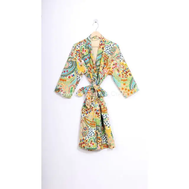 Kantha Quilt jacket Women Wear Silk Paisley Short Kimono Style Jacket Night Wear bath robe Indian Handmade night