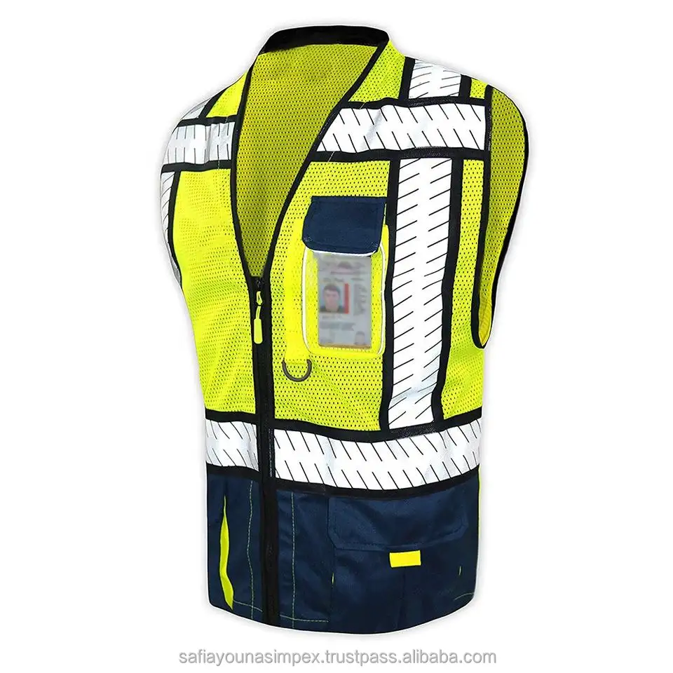 Nuovo gilet riflettente di sicurezza Multi-tasca traspirante con LOGO personalizzato maglia blu Navy gilet di sicurezza riflettente resistente