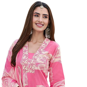 Saf pamuk işlemeli Kurti kıyafeti Plazo desen dekorasyon ile tüm durumlar için Dupatta ile Set - Product Image 1