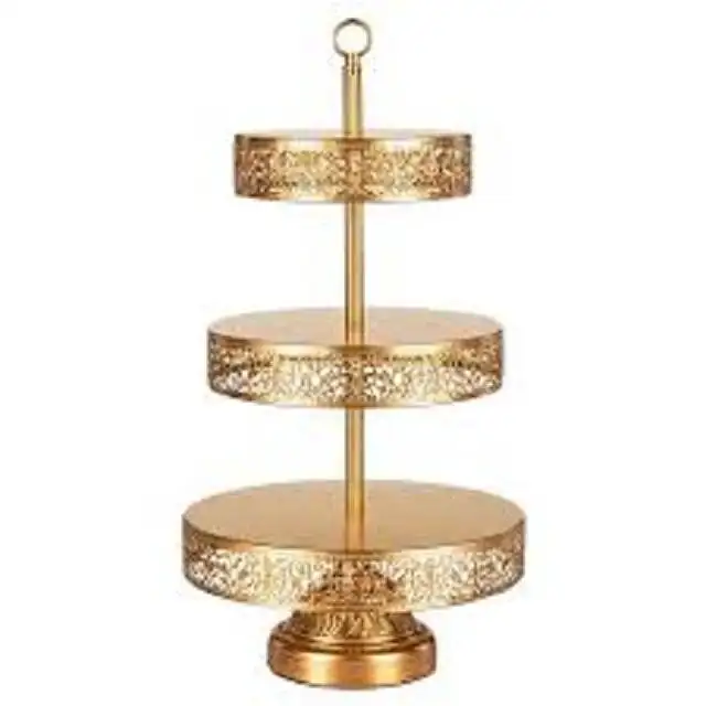 3 layer Gold Round Cake Stand Cupcake Pastry Candy Stand Metal Dessert Display Plateau