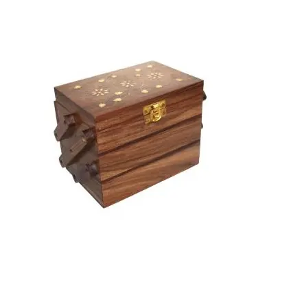 황동 상감 작업 디자인 높은 내구성 품질 보석 액세서리로 만든 나무 작은 보석 상자 창조적 인 수제