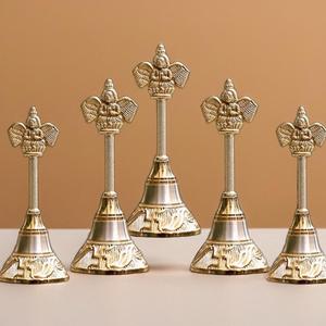 Pooja düğün & Diwali süslemeleri için klasik altın pirinç Ghanti seti (5 adet)