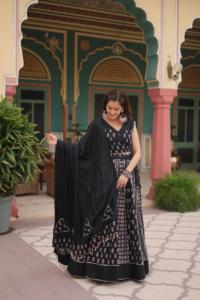 Hint ihracat kalite Modern tarzı giyim ağır Rayon Lehenga Choli & Dupatta Gota Patti dantel ve satılık baskılı çalışma ile - Product Image 4
