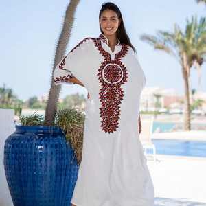 2025 Latest Kaftan Designs From India <strong>Wholesale</strong> Embroidered Bohemian Loose Oversize Kaftan Beachwear Maxi Embroidery Kimonos - Product Image 1