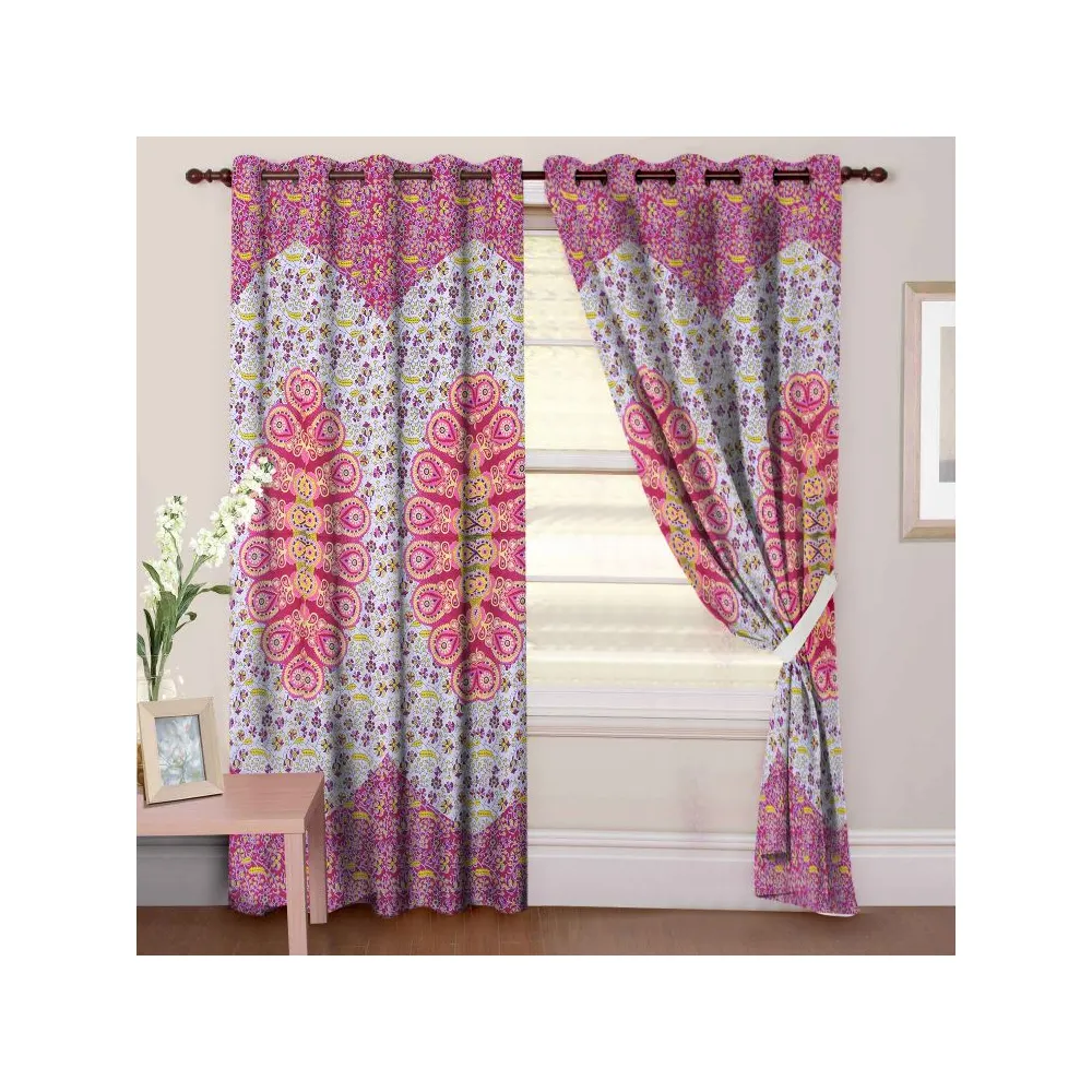 Ethnic Indian Screen Printed Curtains 100% Cotton Home Decor Window Curtains Balcony Tapestry And Wall Hanging