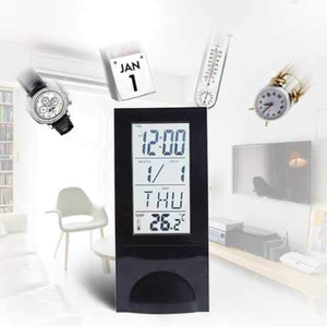 Sveglia da tavolo <span class=keywords><strong>LCD</strong></span> verticale trasparente digitale trasparente con termometro per regalo e Premium