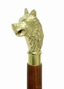 HMA工艺品仿古风格手杖，带雕刻黄铜手柄和木材 - Product Image 6