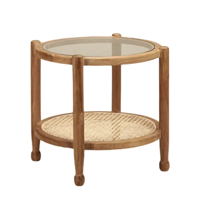 New design rattan furniture smart coffee table solid wood glass side table Simple Modern Customized Product High Quality