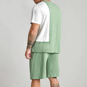 Özel yaz tasarım 2 parça erkekler S işlemeli kısa Set yeni yaz ikiz erkekler için genişletilmiş boyutları erkekler iki ton Tee Set - Product Image 4
