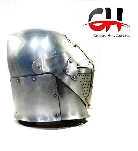 Clicca per ingrandire Halloween SCA LARP elmo medievale Bascinet Hounskull acciaio armatura casco.