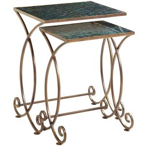 Set of 2 New Design Gold <strong>Nesting</strong> <strong>Tables</strong> <strong>Rectangular</strong> Style with Extendable Feature for Living Room Office Use Granite Marble Top - Product Image 1