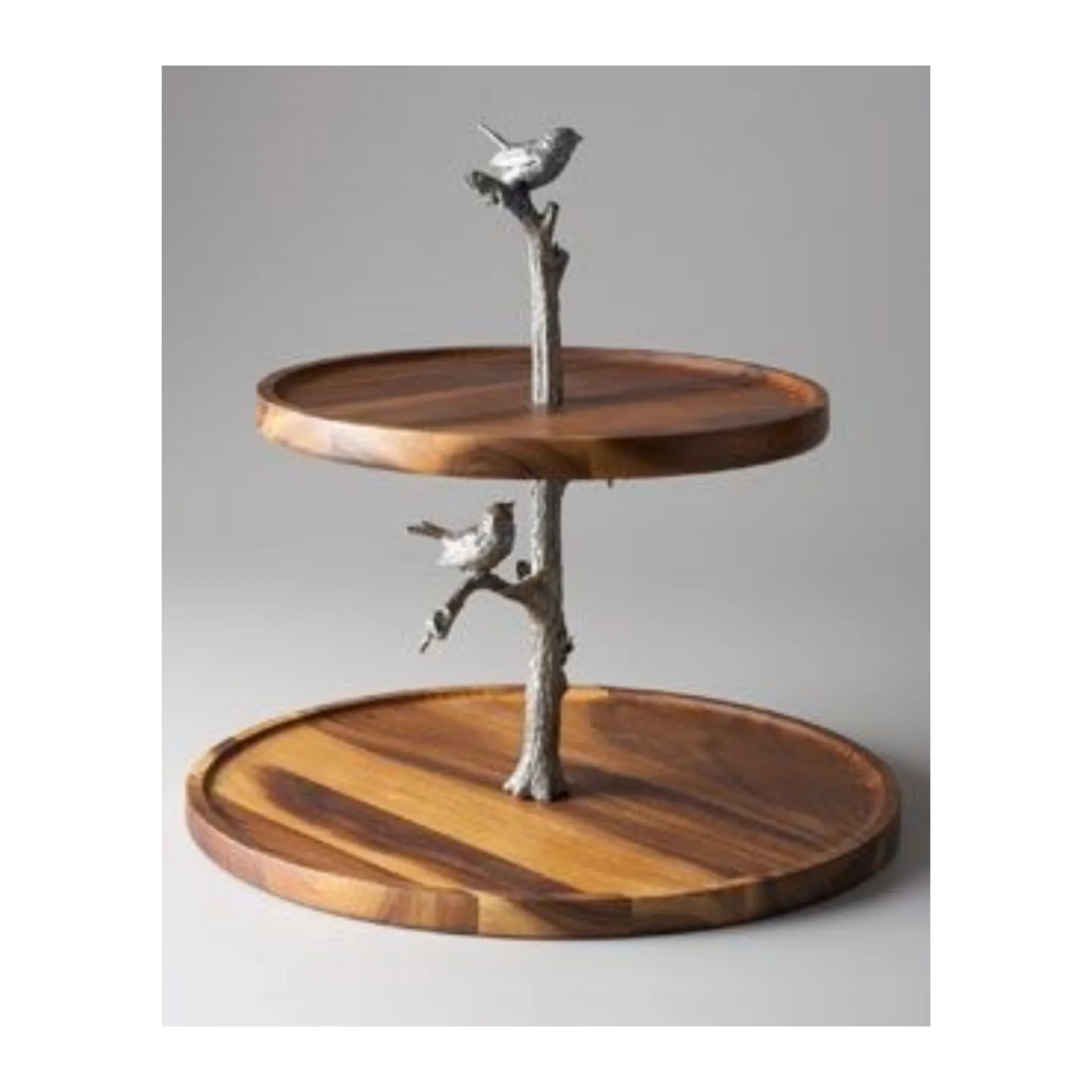 Alzata per torta in legno con Design a ramo di uccelli pieghevole a 2 livelli per alzata per torta in metallo e legno da forno per Hotel e ristorante all'ingrosso
