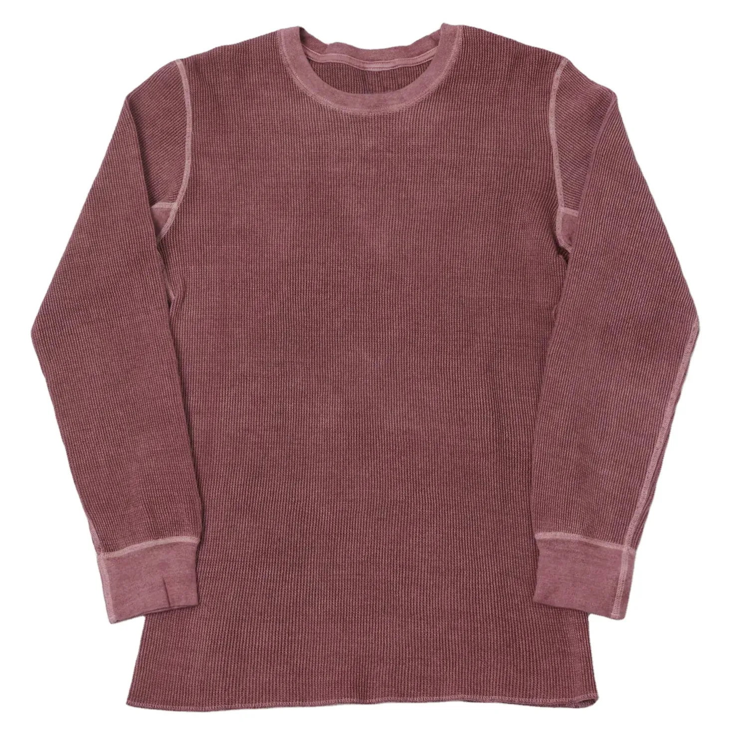 Winter Clothing Custom Stone Washed Acid Washing Sweatshirts 100% Cotton Waffle Knit Thermal Shirts Long Sleeve Acid Wash Shirt