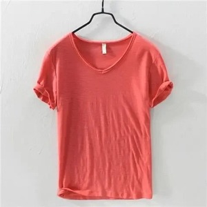 2023 Verão Novo 100% Algodão Branco T-shirt Masculino V-neck Cor Sólida Casual T Shirt Básico Tees Plus Size 3XL Manga Curta Tops