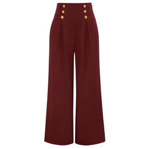 OEM Elastic Waist Buttons Decorated <strong>Palazzo</strong> Wide Leg Pants Women'S Vintage <strong>Trousers</strong> - Product Image 1