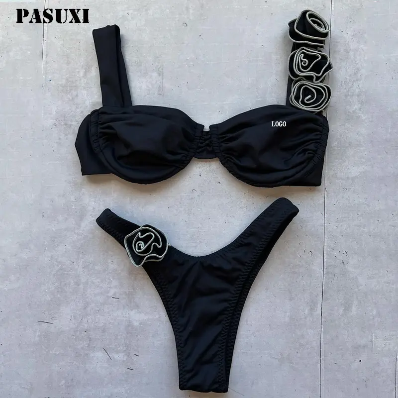 جديد لباس سباحة نسائي لون سادة من PASUXI لباس سباحة بكيني مثير بتصميم مثلث الشكل مزود بشريط رفيع مكون من قطعتين ملابس للشاطئ