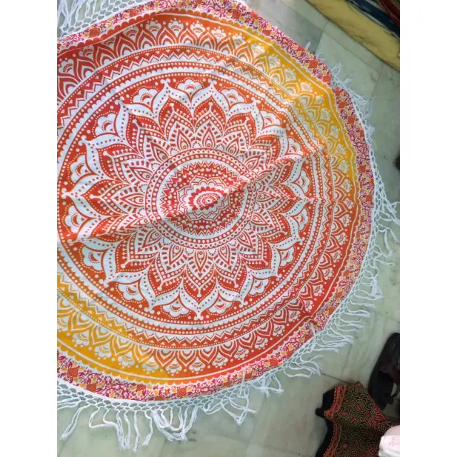 Tapis de Yoga imprimé indien en coton avec pompon, demi-cercle de prière, décoratif, en forme d'éléphant, de Mandala, en tissu psychédélique, 72 pouces, nouveau, 2020