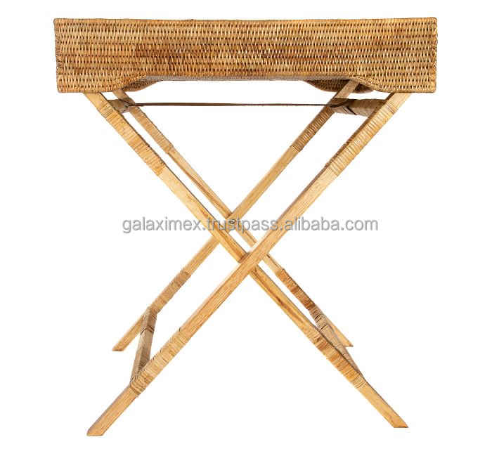 Rattan Craft with Natural Rectangular Rattan Butler Tray with Handles for Kitchen Accessories or Bathroom Accessories