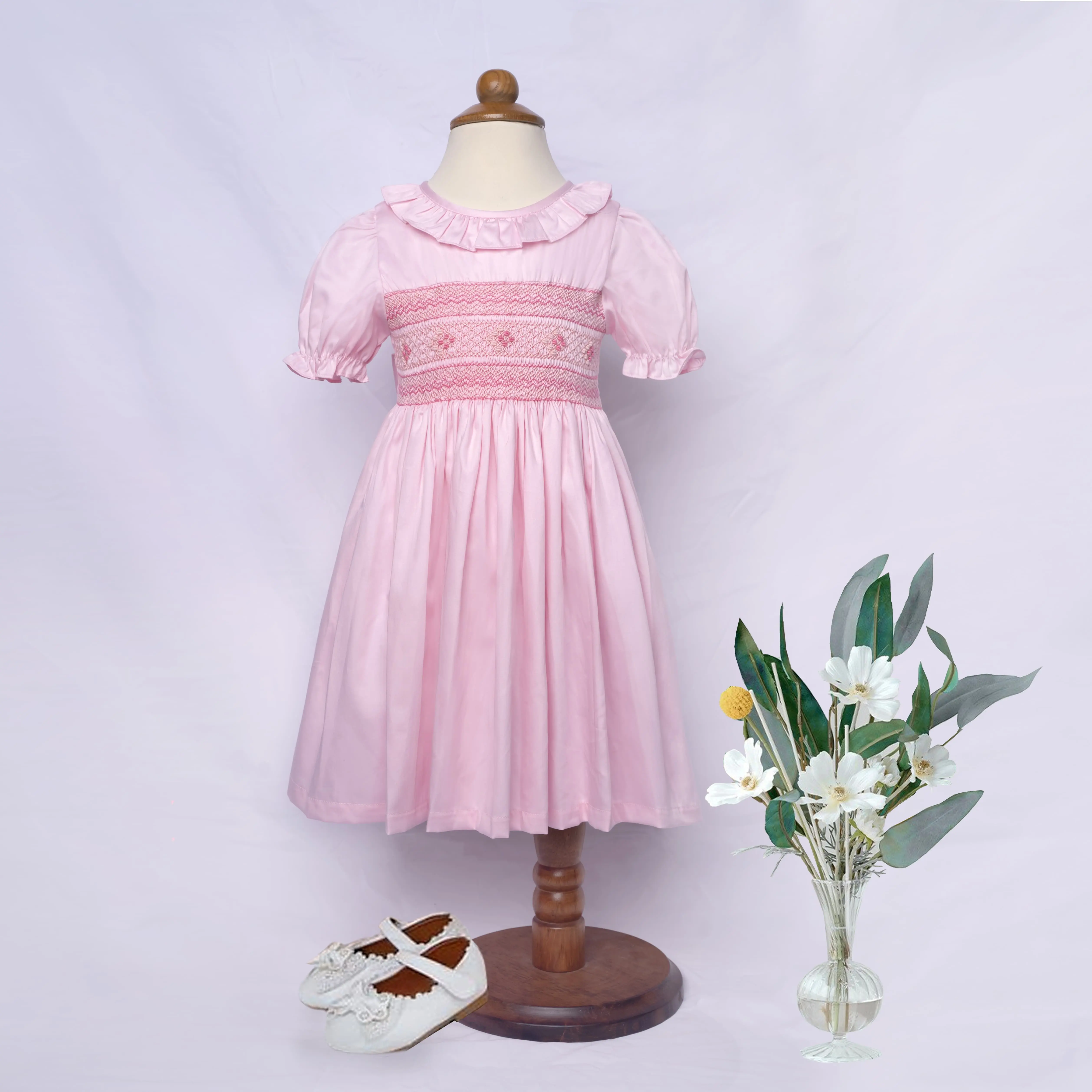 OEM ODM enfants robe blouse rose broderie à la main personnalisée en gros 1-7 ans 2023 Chiclore