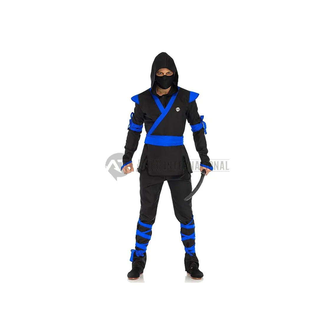 Disfraz de Ninja para hombre con camisa, pantalones, cinturón, máscara facial, capucha, uniforme de Ninja negro/azul profesional para adultos y niños