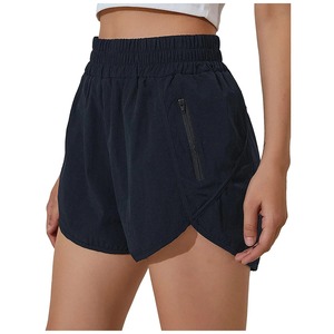 女性用ハイウエストチェック柄スポーツヨガショーツライナーポケット付き弾性ウエストワークアウトショーツby Trafオフィシャルランフレンドリー
