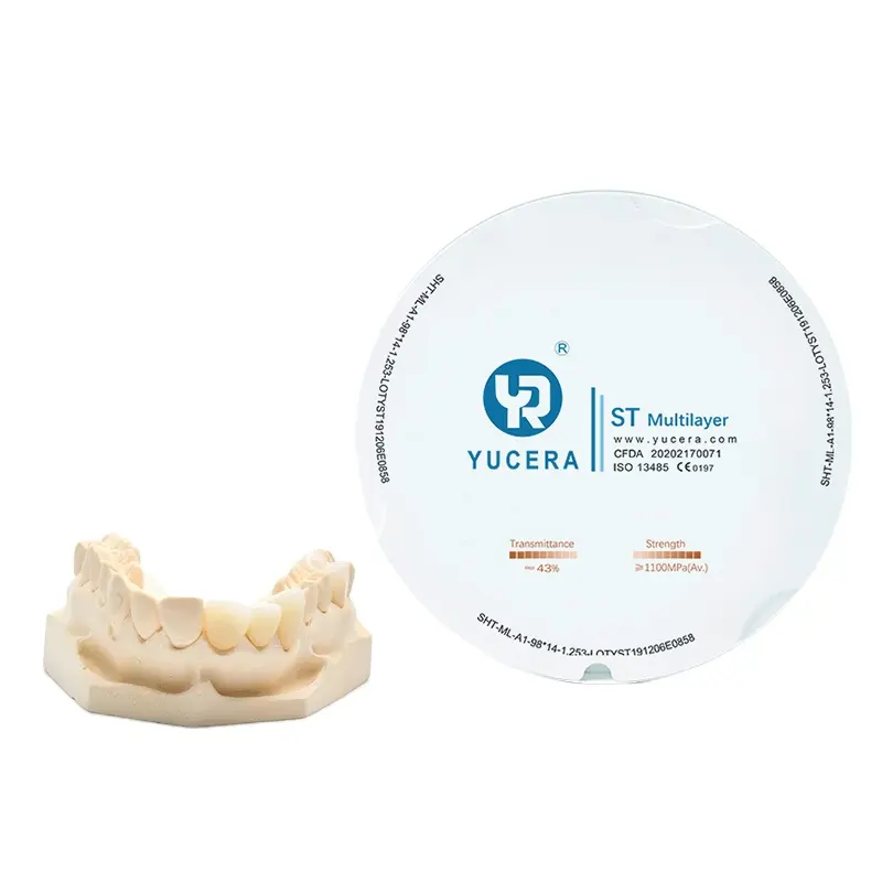 Bloque de zirconia multicapa Yucera con materiales dentales aprobados por CE, ISO para cad cam