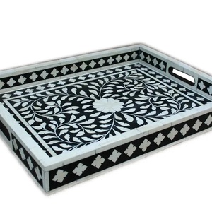 Yüksek kalite Modern düz dikdörtgen hizmet tepsi için farklı kemik kakma desen ile mobilya ve ev dekor - Product Image 3