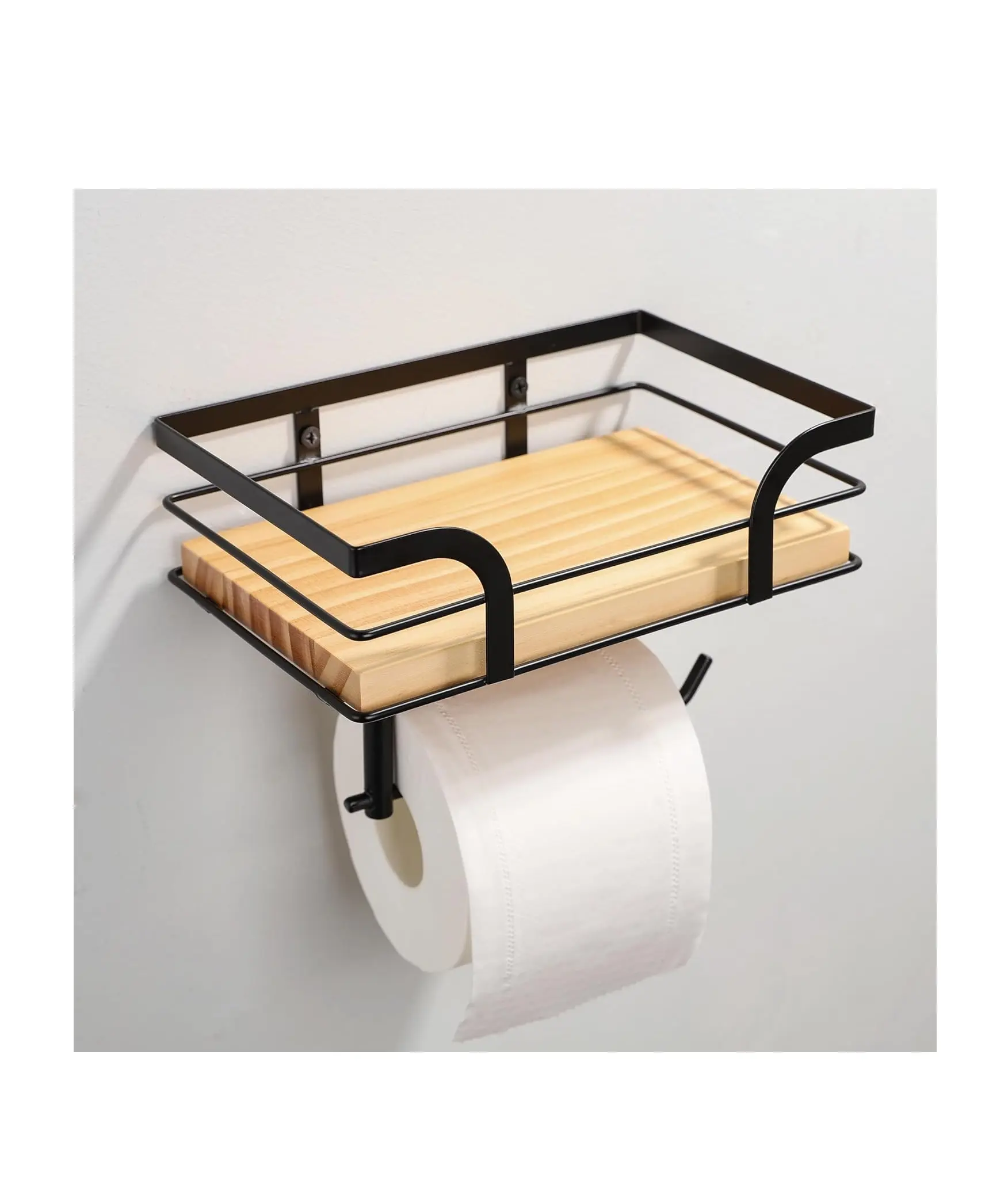 Toilet Paper Holder - Roll Holder with Shelf Bathroom Warm Organizer Decor for Wipes & Cell Phone & Reading Light Brown