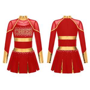 Toptan Cheer üniformaları kırmızı cheerdesigns kıyafetler amigo dans performans üniformaları özel tasarımlar Rhinestones ile setleri - Product Image 1