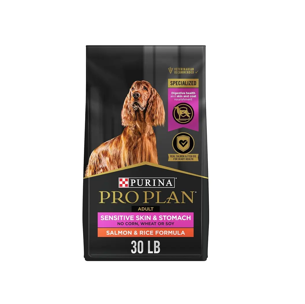 Superventas Pet Dog Skin Coat Nourishment Pro Plan Salmón y arroz Fórmula Alimento seco a los mejores precios del exportador estadounidense