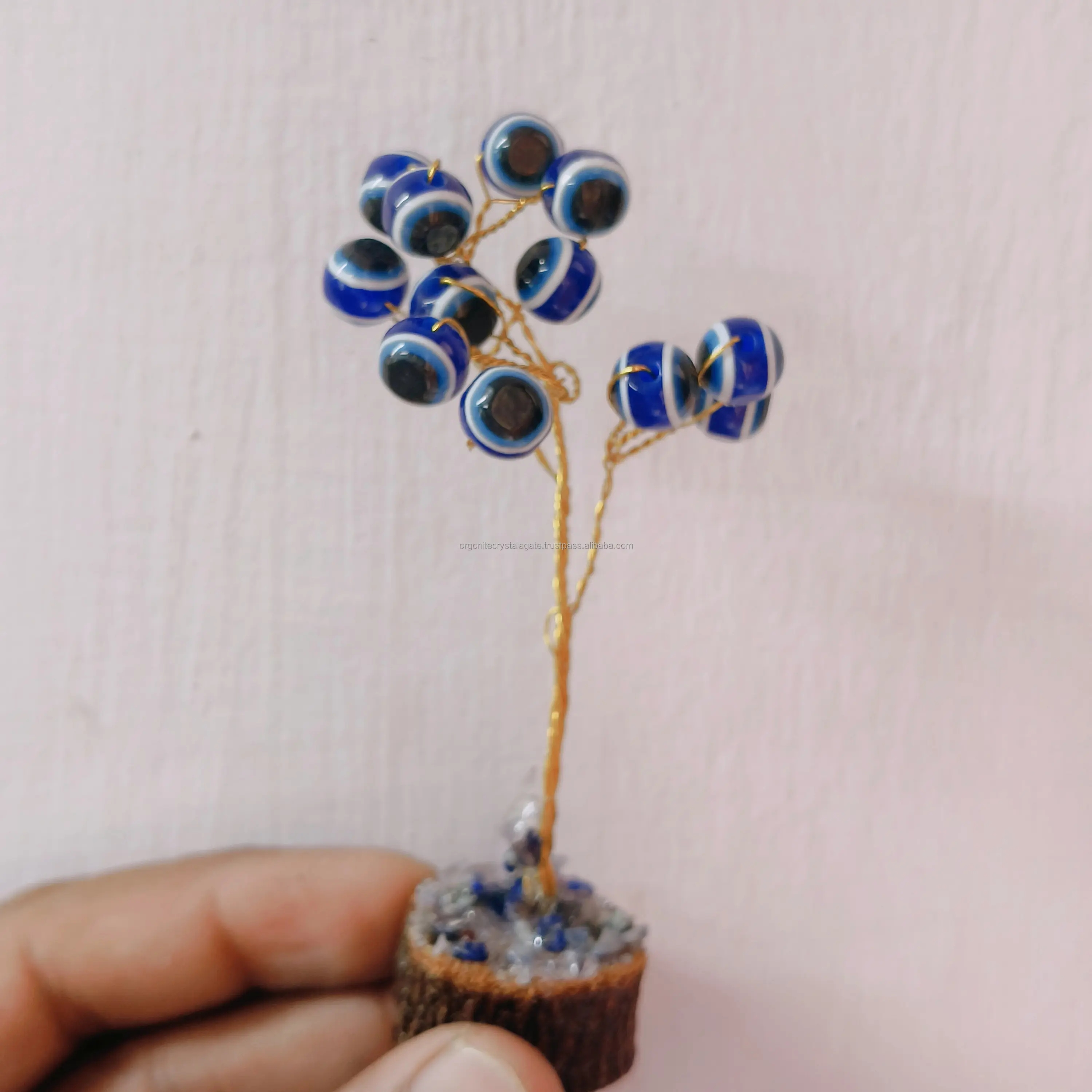 Árbol de piedras preciosas de ojo malvado azul de pavo de alta calidad para la protección de la oficina en el hogar buena suerte Feng Shui dinero Árbol de la vida y decoración del hogar