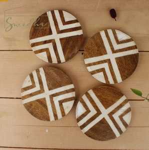 Elegant Luxury Bone Inlay Decor Handmade Eco-Friendly <strong>PVC</strong> <strong>Table</strong> Mat Pad Tray Unique Home Decorations-Set of Round <strong>Coasters</strong> - Product Image 4